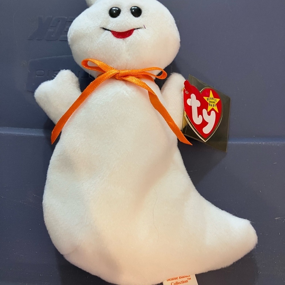 Ty Ghost Plush with Orange Accents - Picture 2 of 8